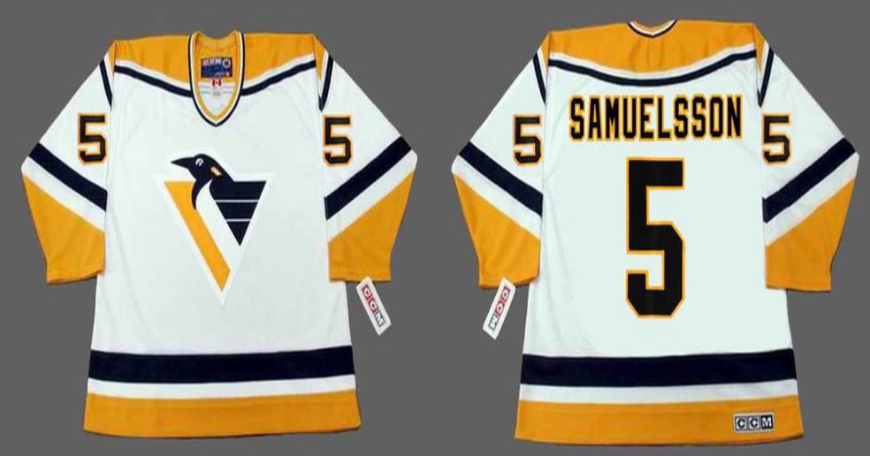 2019 Men Pittsburgh Penguins 5 Samuelsson White CCM NHL jerseys